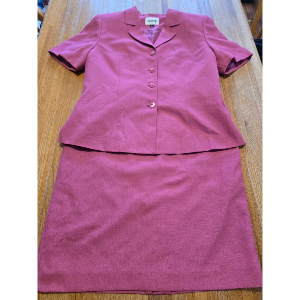 Kasper Women 14 Rose Business Church Short Sleeve Blazer Pencil Skirt‎ Suit